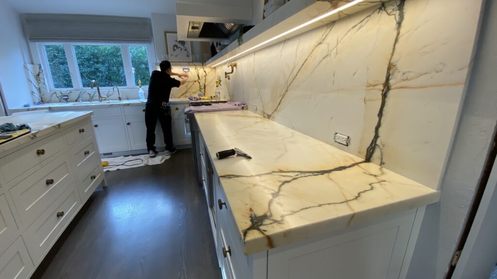 ATD Stoneguard Installation Process in Kitchen with Marble Countertops